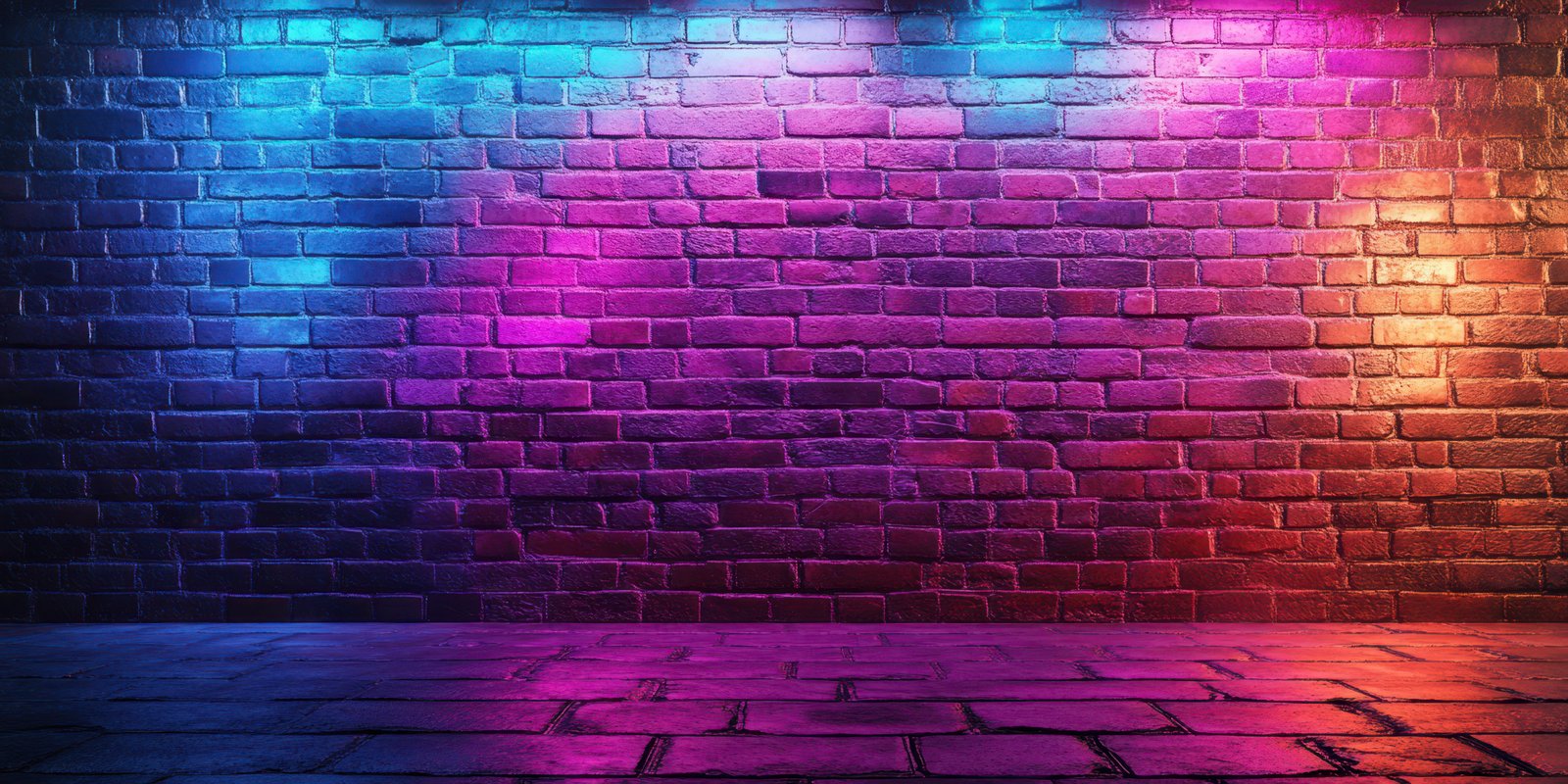 Colorful brick wall backdrop illuminated with vibrant lights during nighttime event